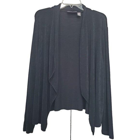 Chico's Travelers Black Slinky Knit Waterfall Open Front Cardigan Size 3 (XL) - Picture 1 of 6